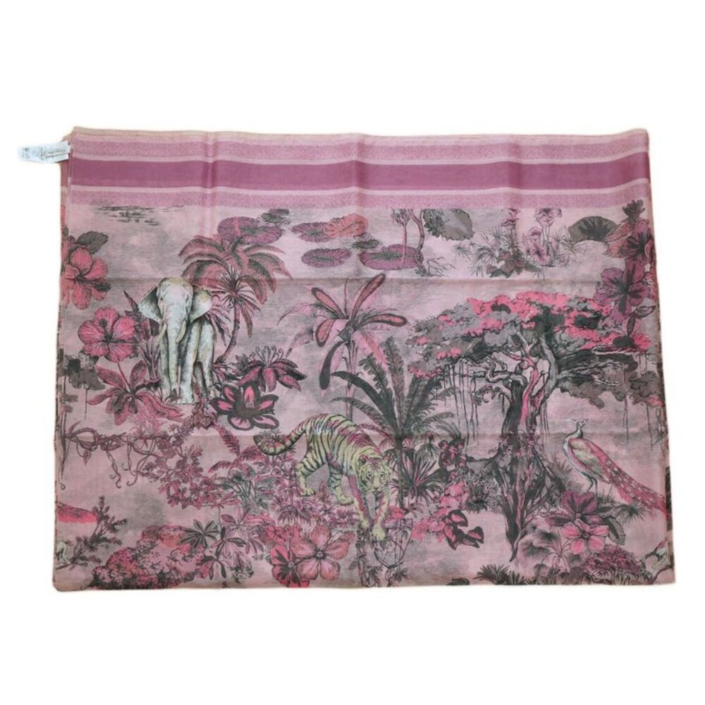 Dior Scarf Shawl Large Elephant Tiger Flower Pink - Picture 4 of 9